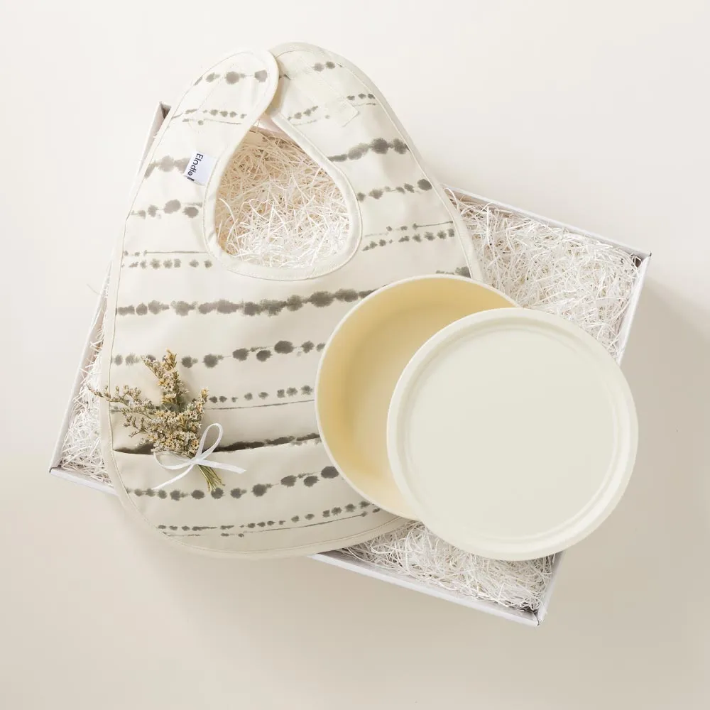 BABY TABLE WARE BOX / ボウルＭ＋お食事エプロン / 白無垢