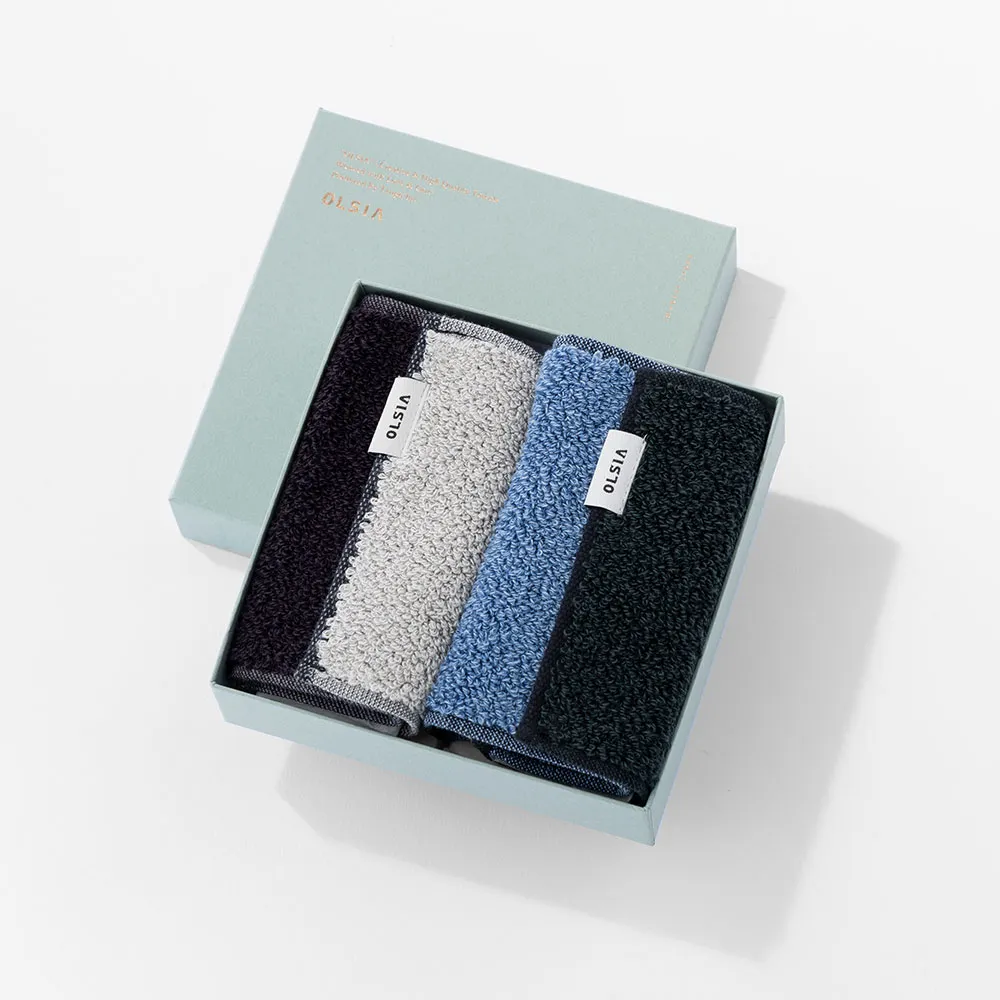ハーフハンカチタオル2枚セット / ブルー＆ブラック［オルシア］