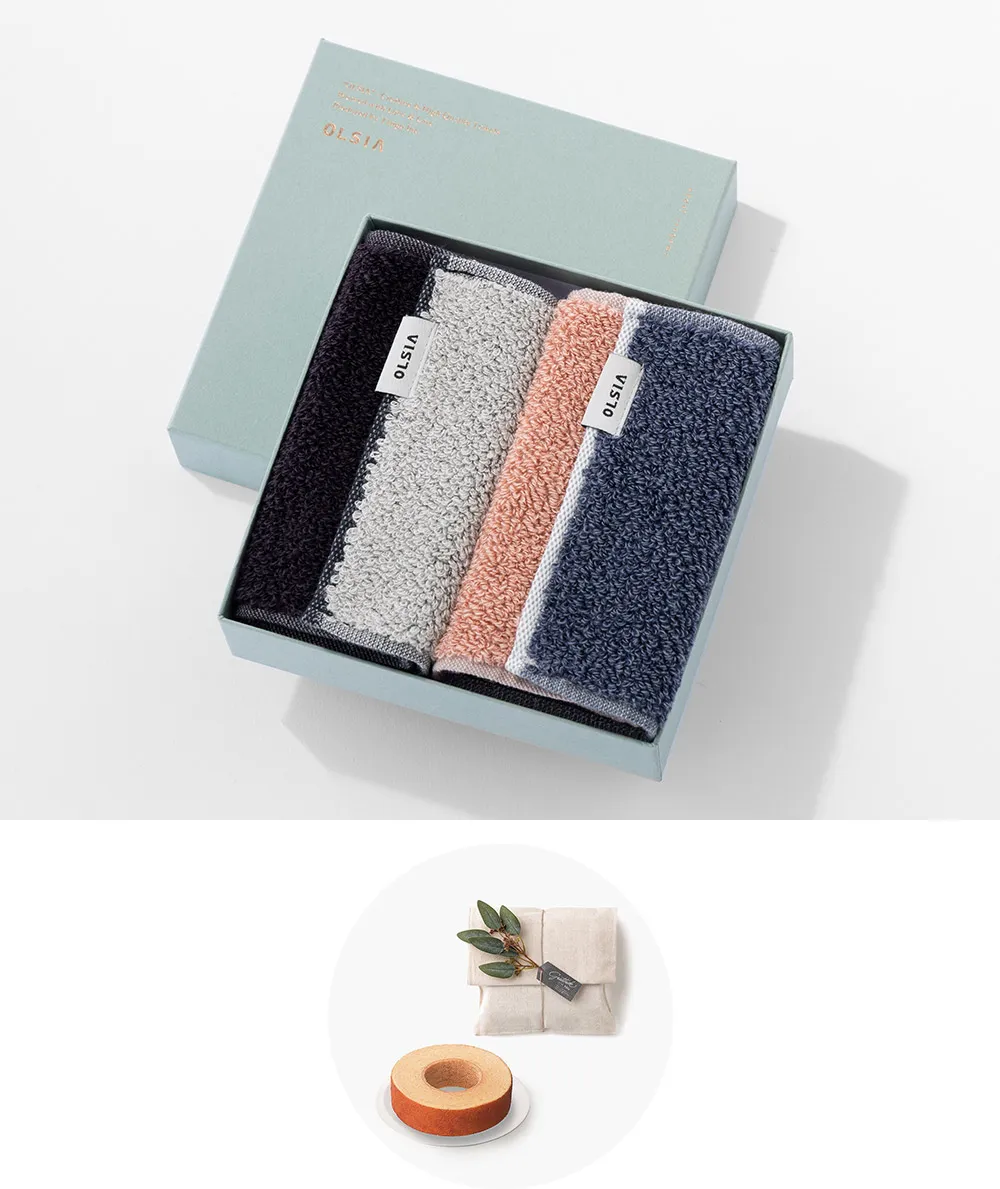 ハーフハンカチタオル2枚セット［オルシア］+バームクーヘン /  ピンク＆ブラック