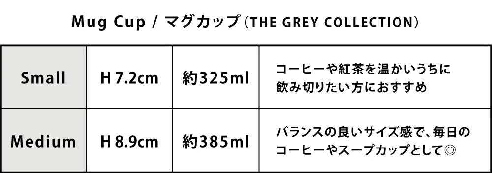 グレーマグカップサイズ表