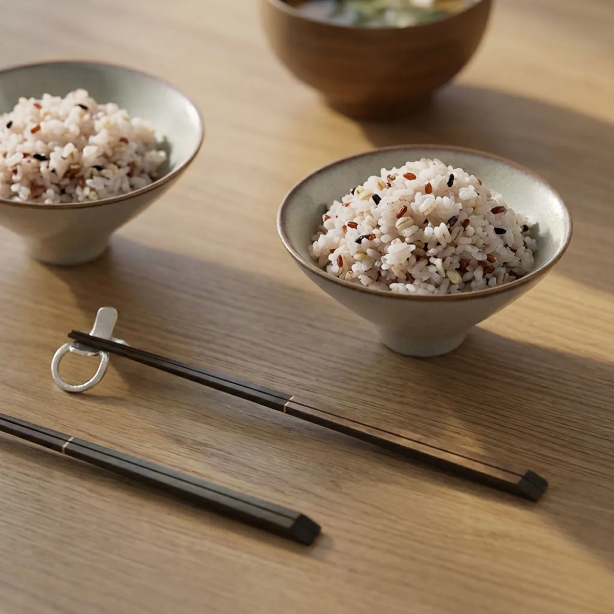 JAPANESE TABLE WARE BOX / CAPE / 茶碗+箸置き+箸 / 浅葱＆桜 2